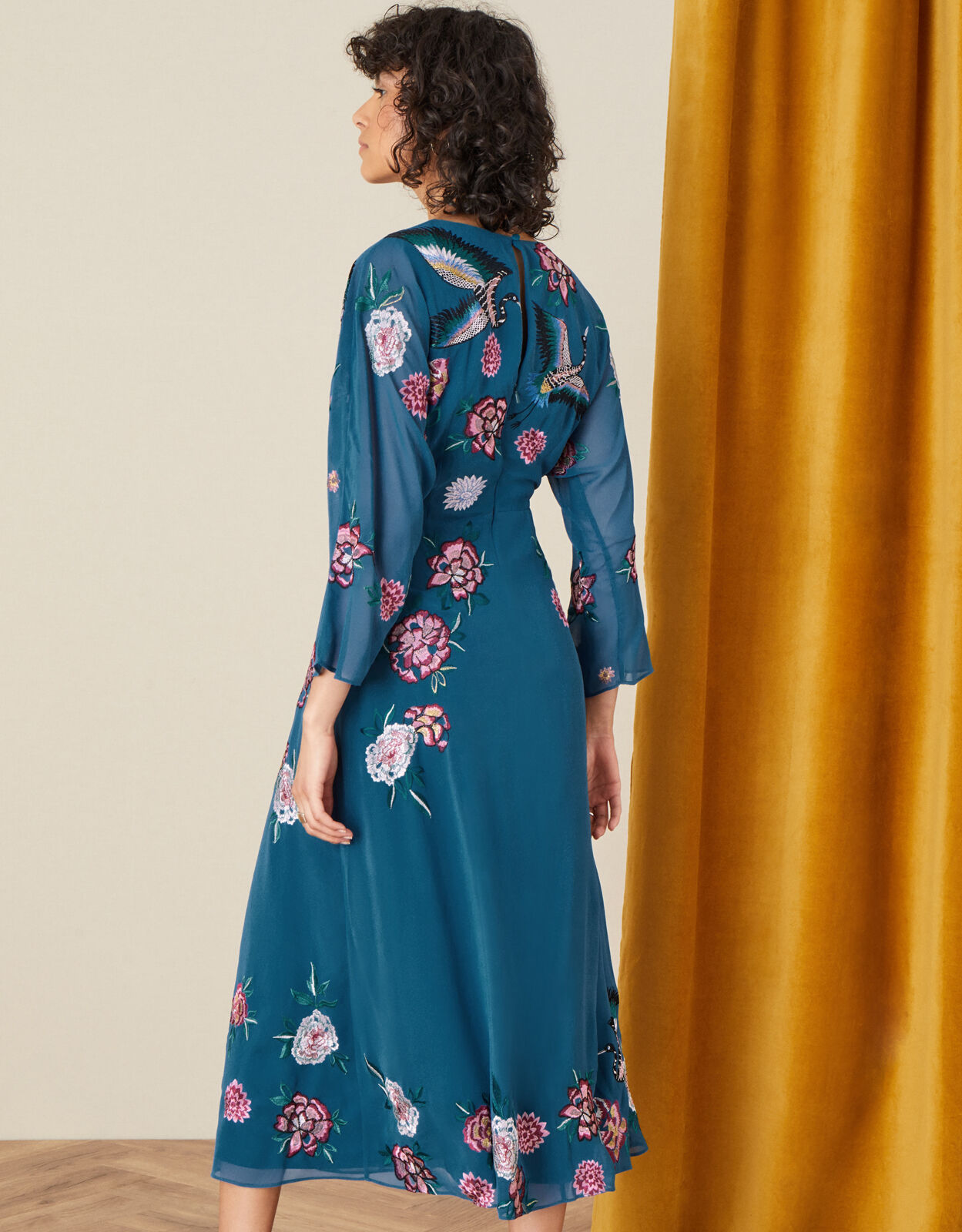 Abby Embroidered Midi Dress Teal ...